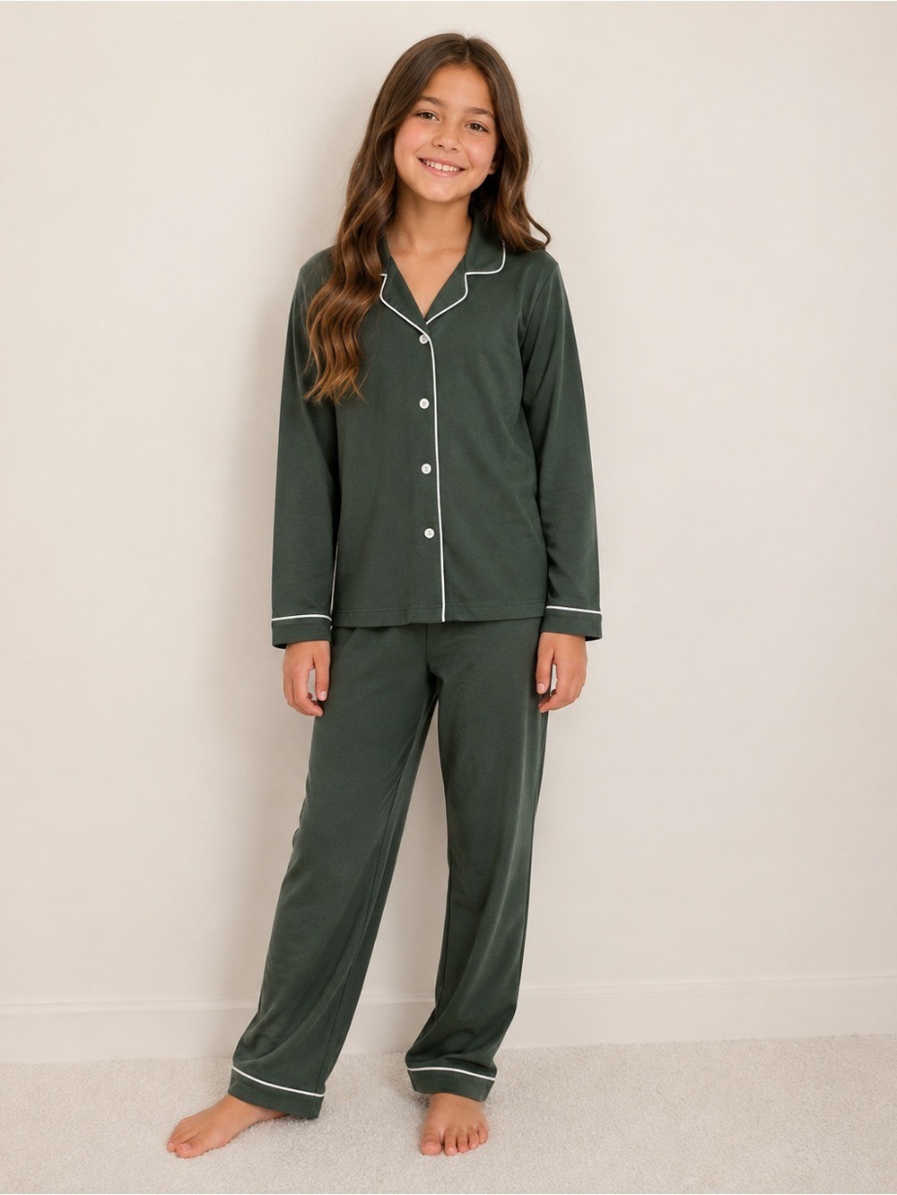 Cozy Earth Bamboo Pajama Set Kids Olive Green Size 9/10